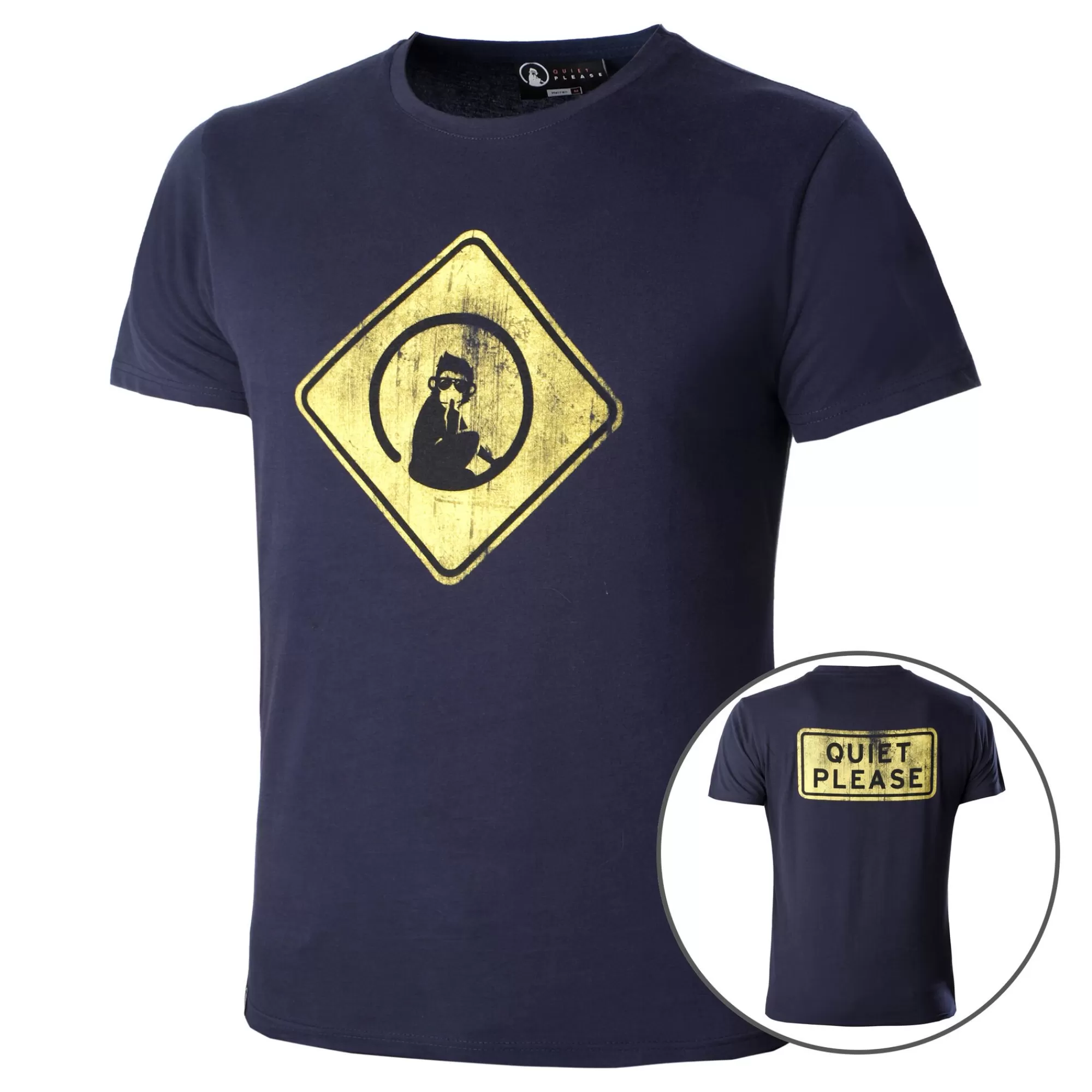 Australia Road Sign T-Shirt Men - Dark Blue, Yellow>Quiet Please Hot