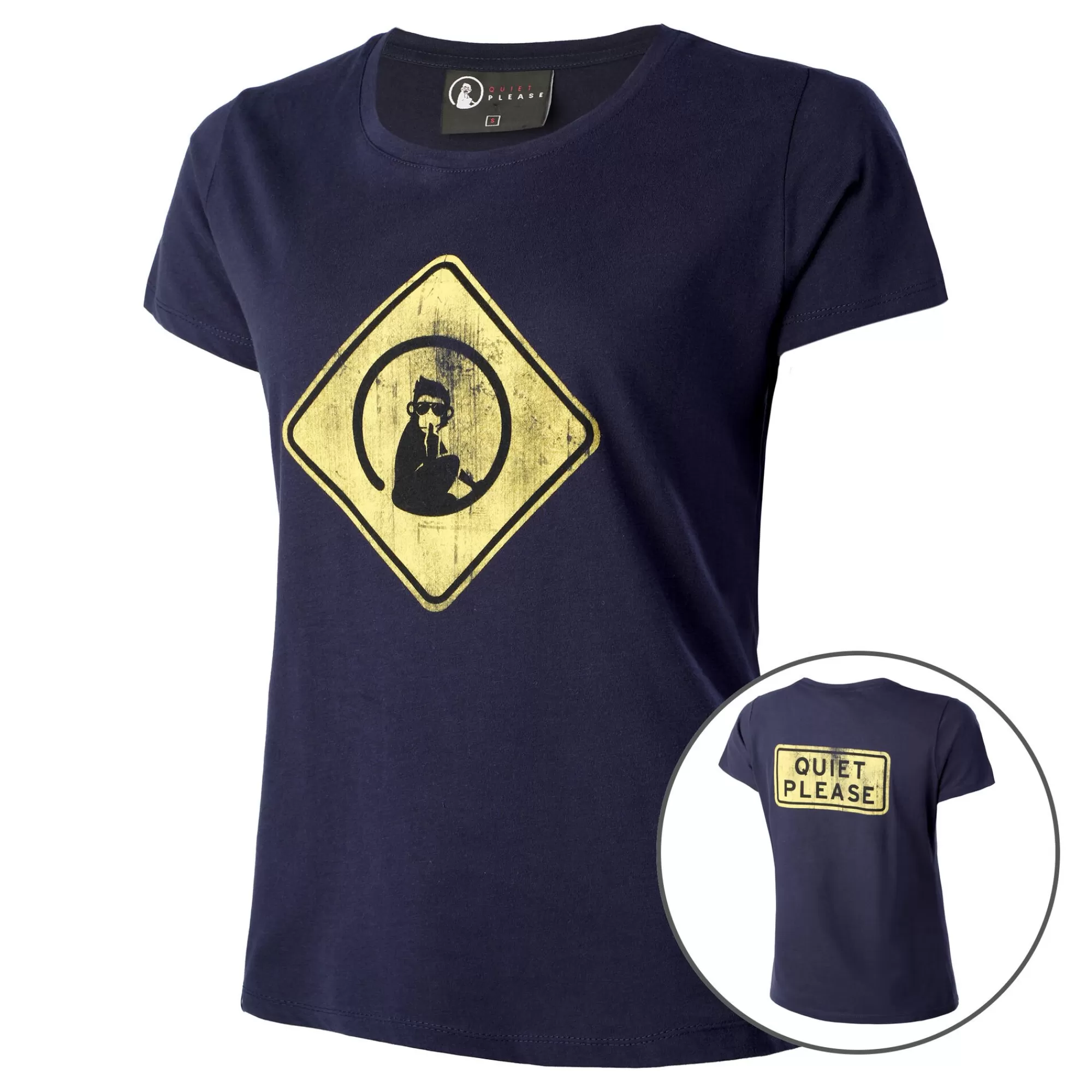 Australia Road Sign T-Shirt Women - Dark Blue, Yellow>Quiet Please Best