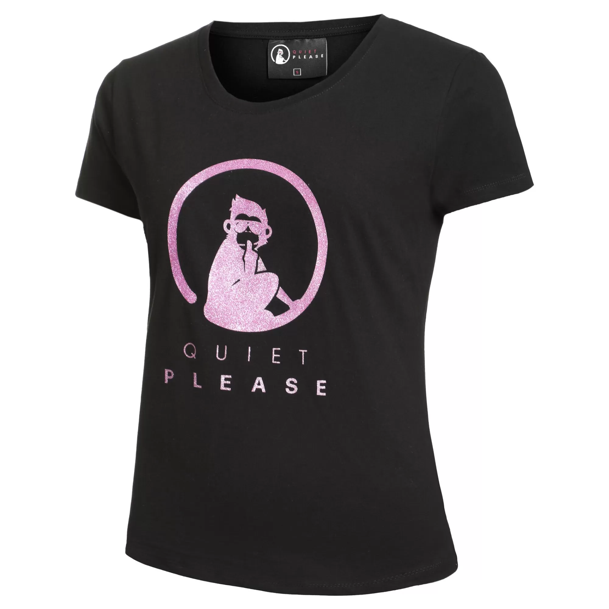 Baseline Logo Glitter T-Shirt Women - Black, Pink>Quiet Please Store