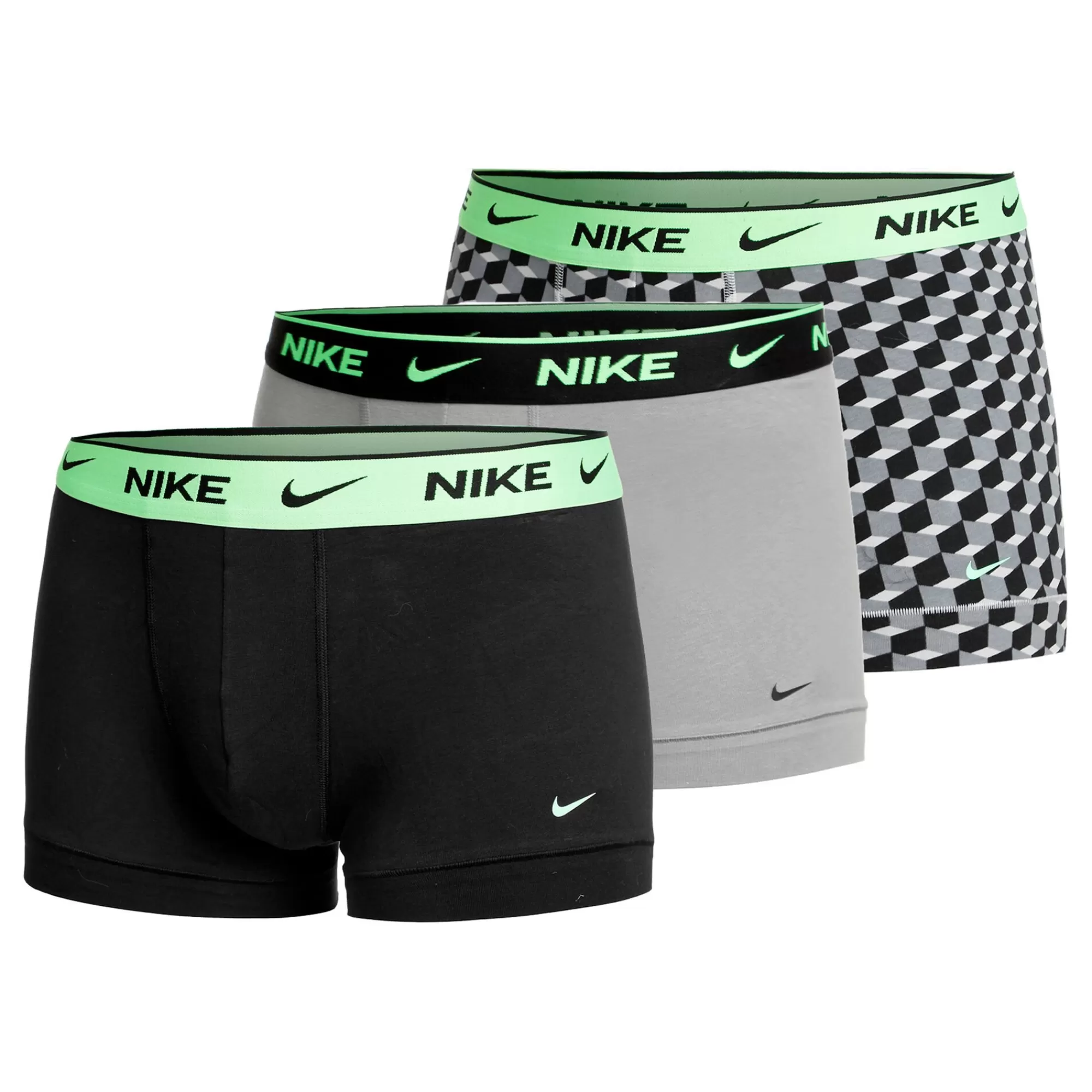 Everyday Cotton Stretch Trunk Boxer Shorts 3 Pack Men - Grey, Neon Green>Nike Best