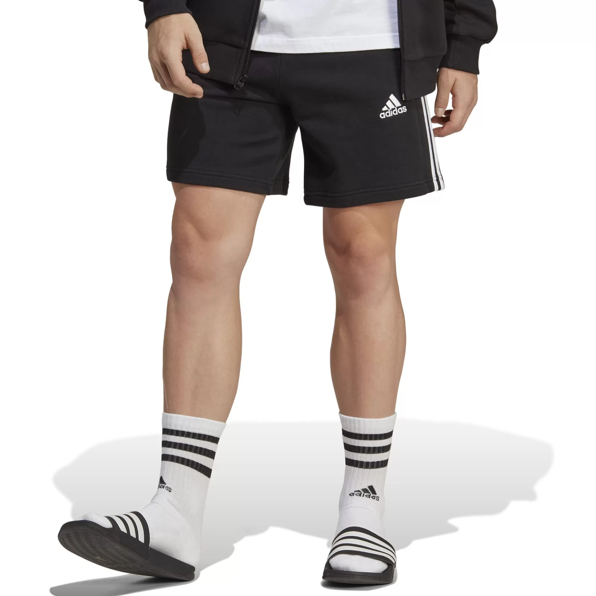 3 Stripes French Terry Shorts Men - Black, White>adidas Discount