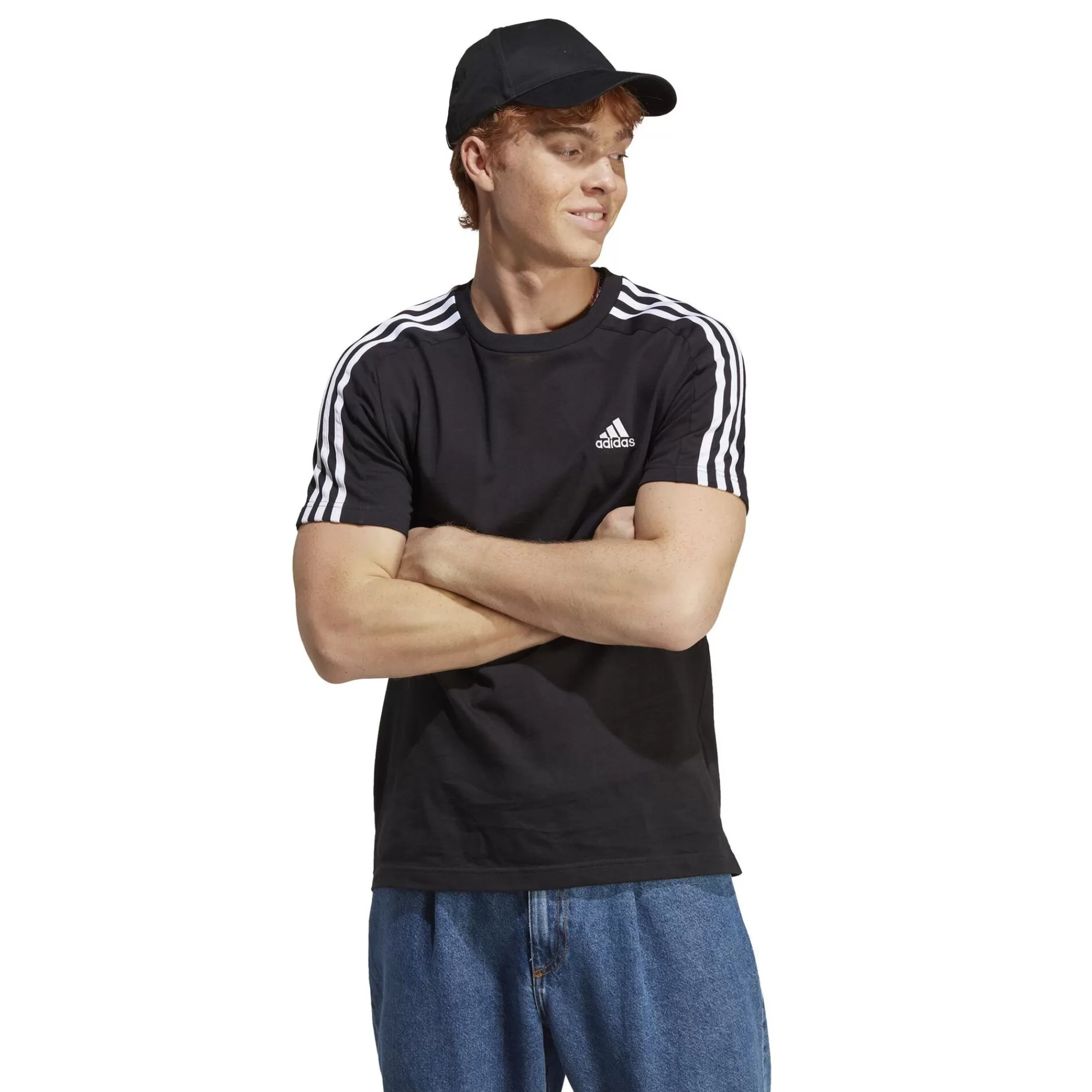 3 Stripes Single Jersey T-Shirt Men - Black, White>adidas Online